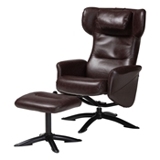 Baxton Studio Elwood Modern Brown Faux Leather 2-Piece Lounge Chair and Footrest Set